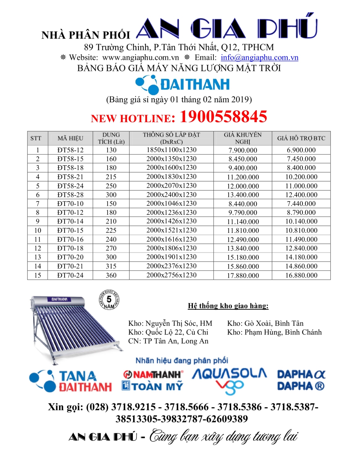 Bảng giá Máy NL Mặt Trời Đại Thành